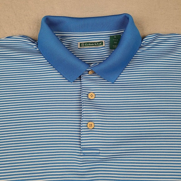 Cubavera Polo Shirt Men's XL Blue Striped Golf Short Sleeve Casual Outdoor - Picture 2 of 12
